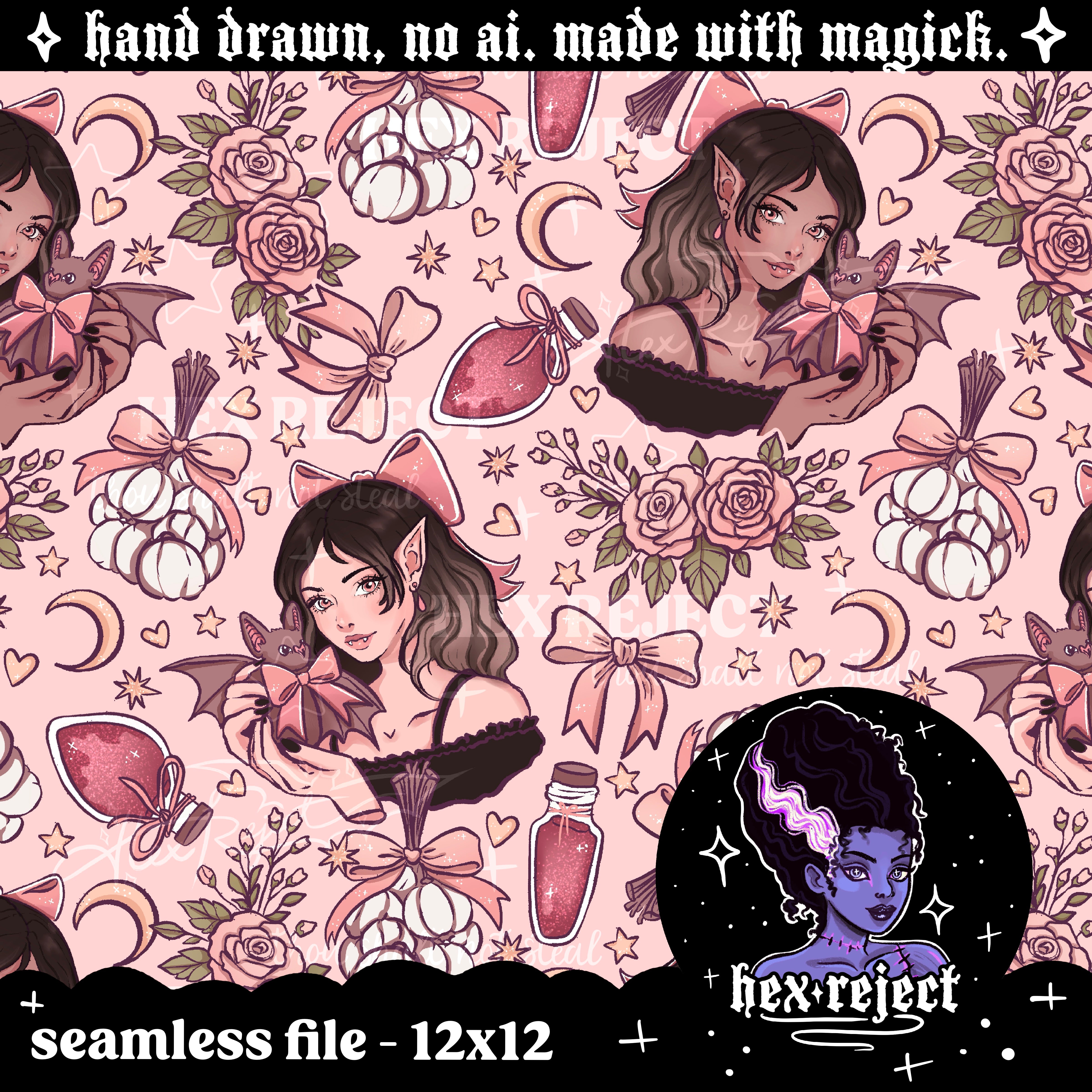 Coquette Vampire - Seamless & png files - 14 days of yuck