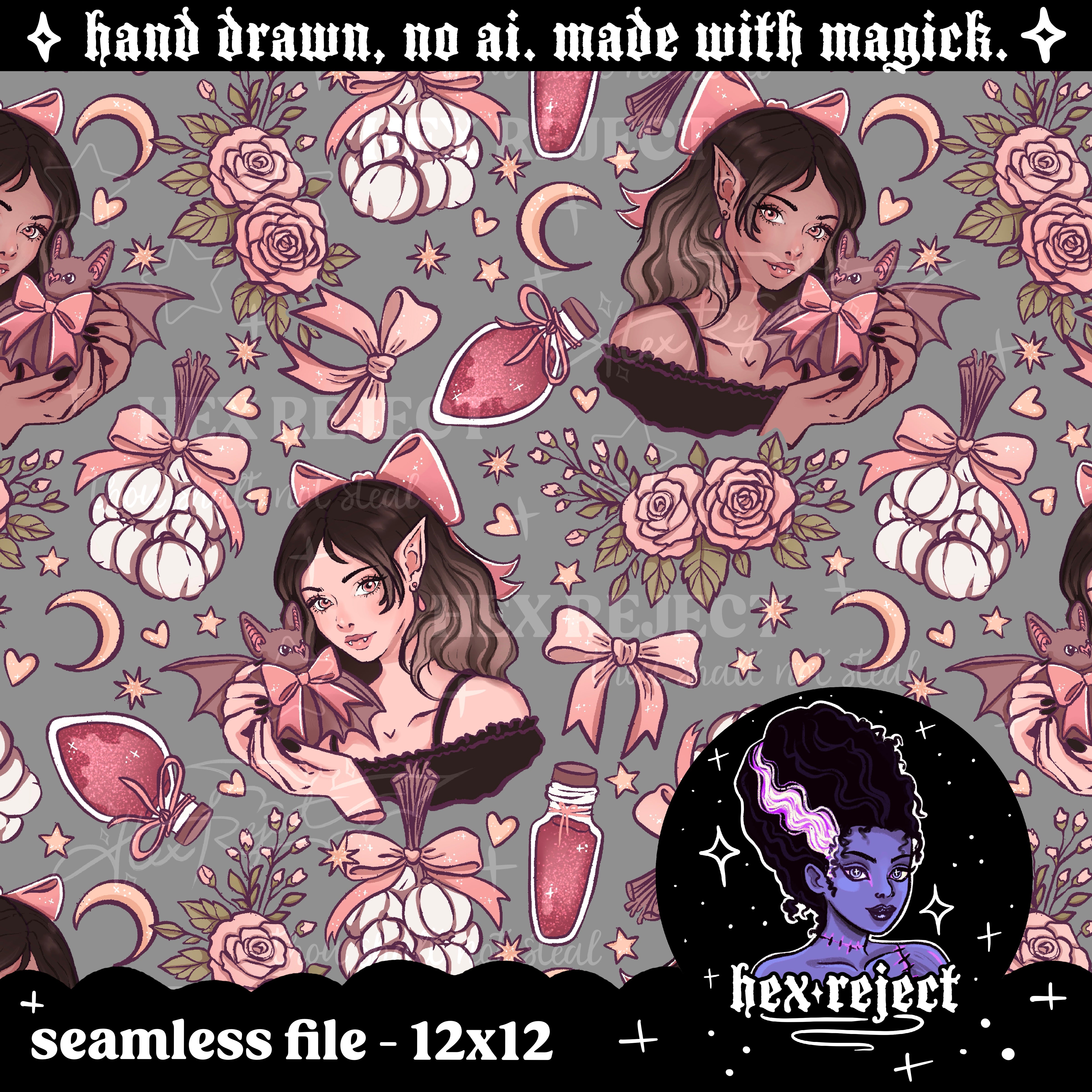 Coquette Vampire - Seamless & png files - 14 days of yuck