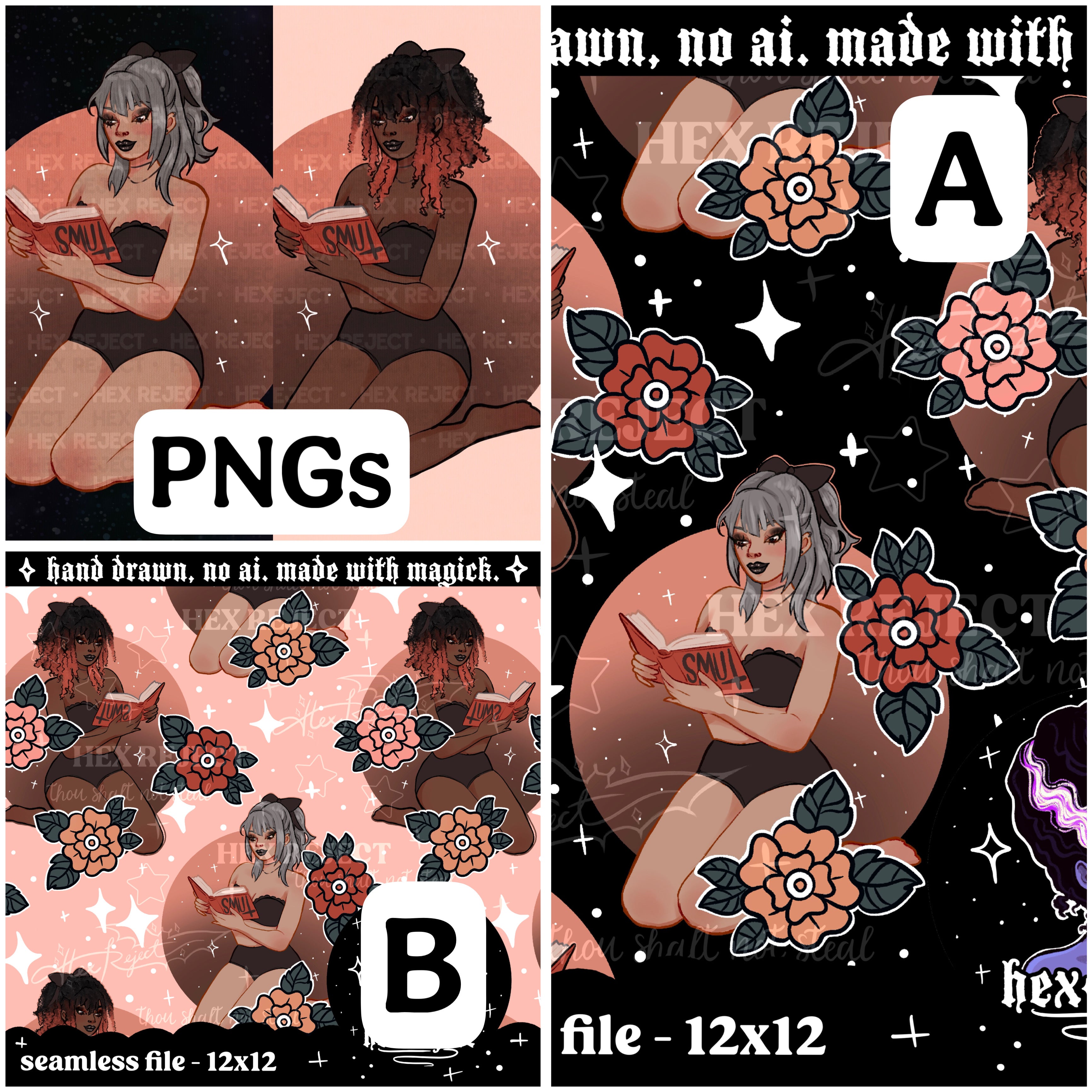 Books (Smut playghoul) - Seamless & PNG files - Hextober 2025