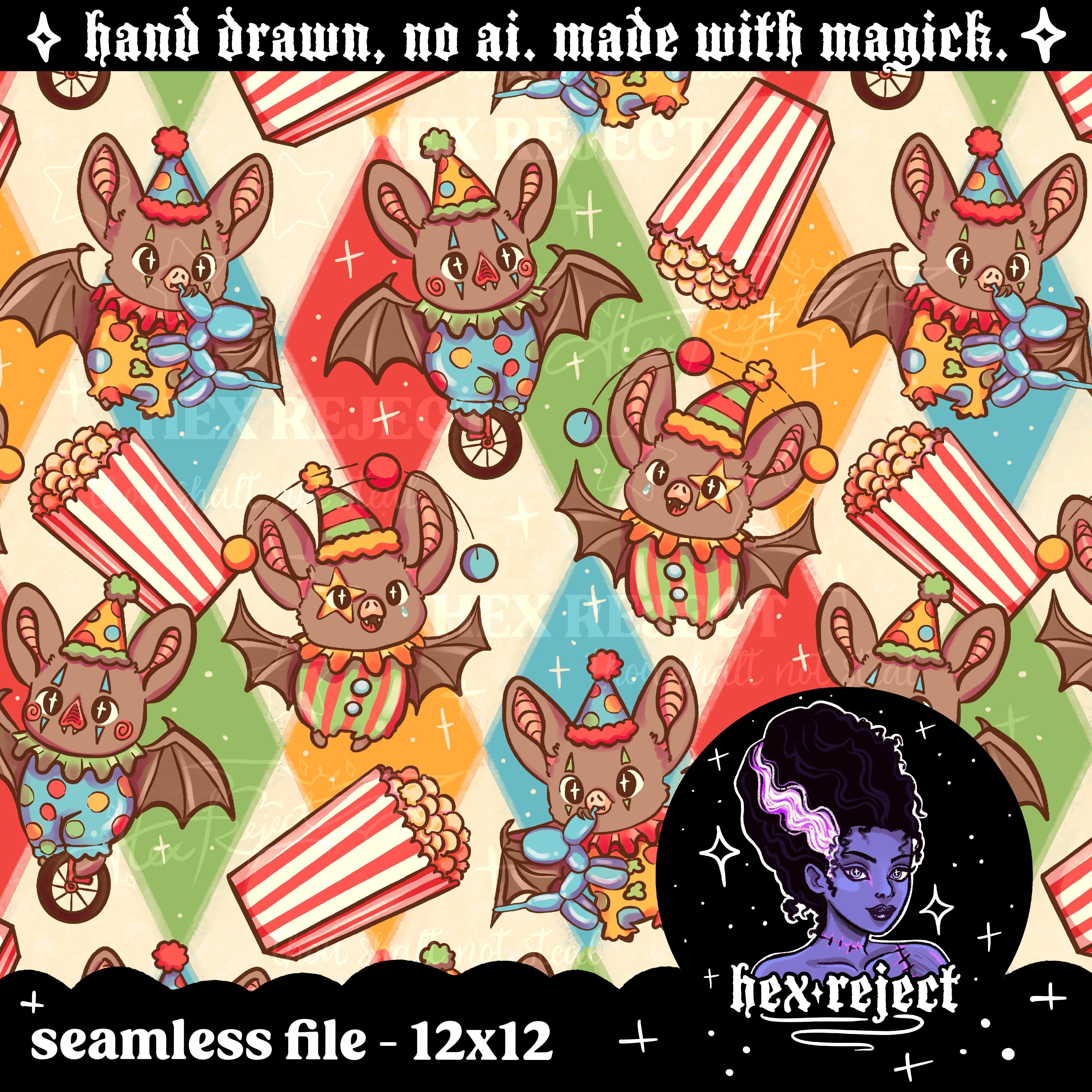 Circus Bats - cirque - Seamless & PNG files - Hextober 2025