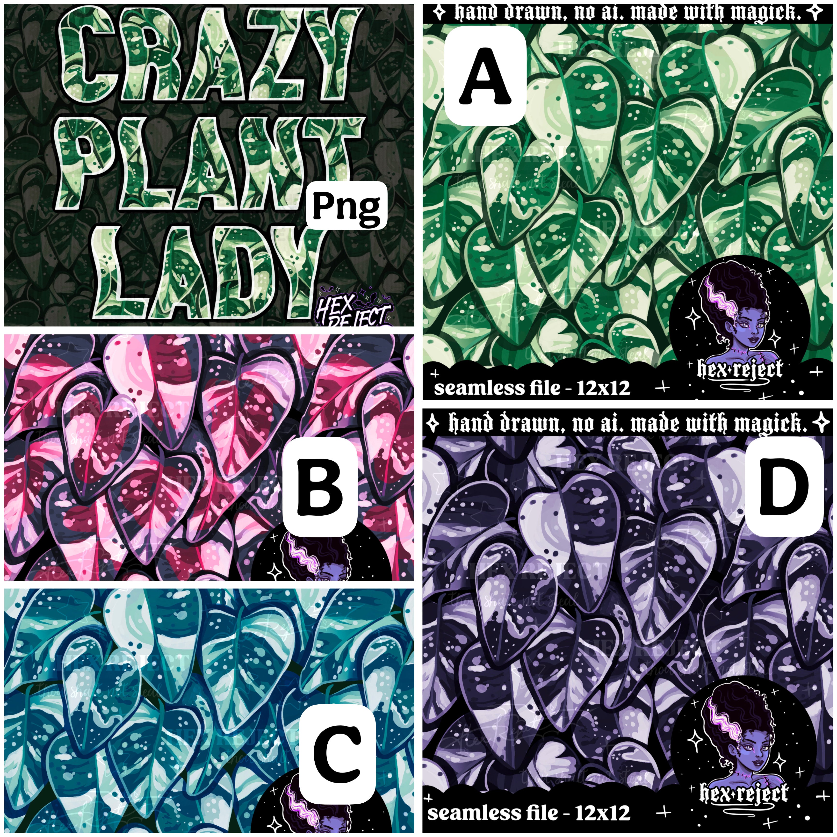 Houseplant - philodendron (variegated) - Seamless & PNG files - Hextober 2025