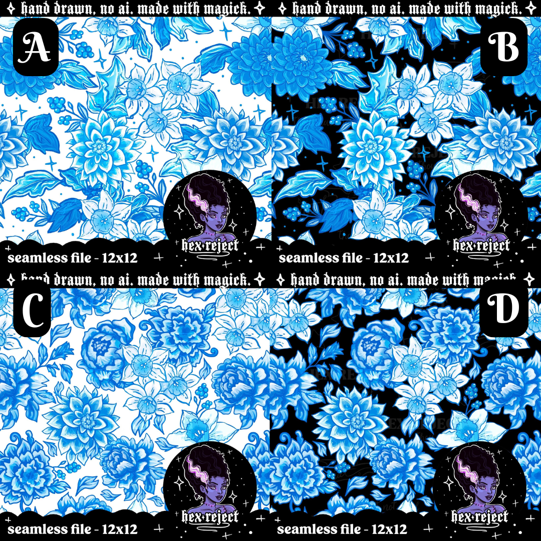 Blue Porcelain coord - Seamless files - Hexmas Advent Calendar - Day 5