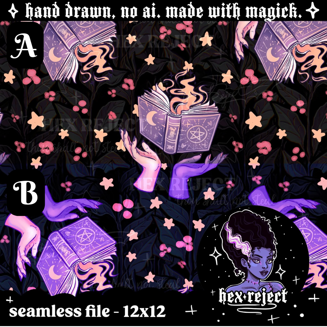 Witchy Bookish - Seamless & PNG files - Hexmas Advent Calendar - Day 18