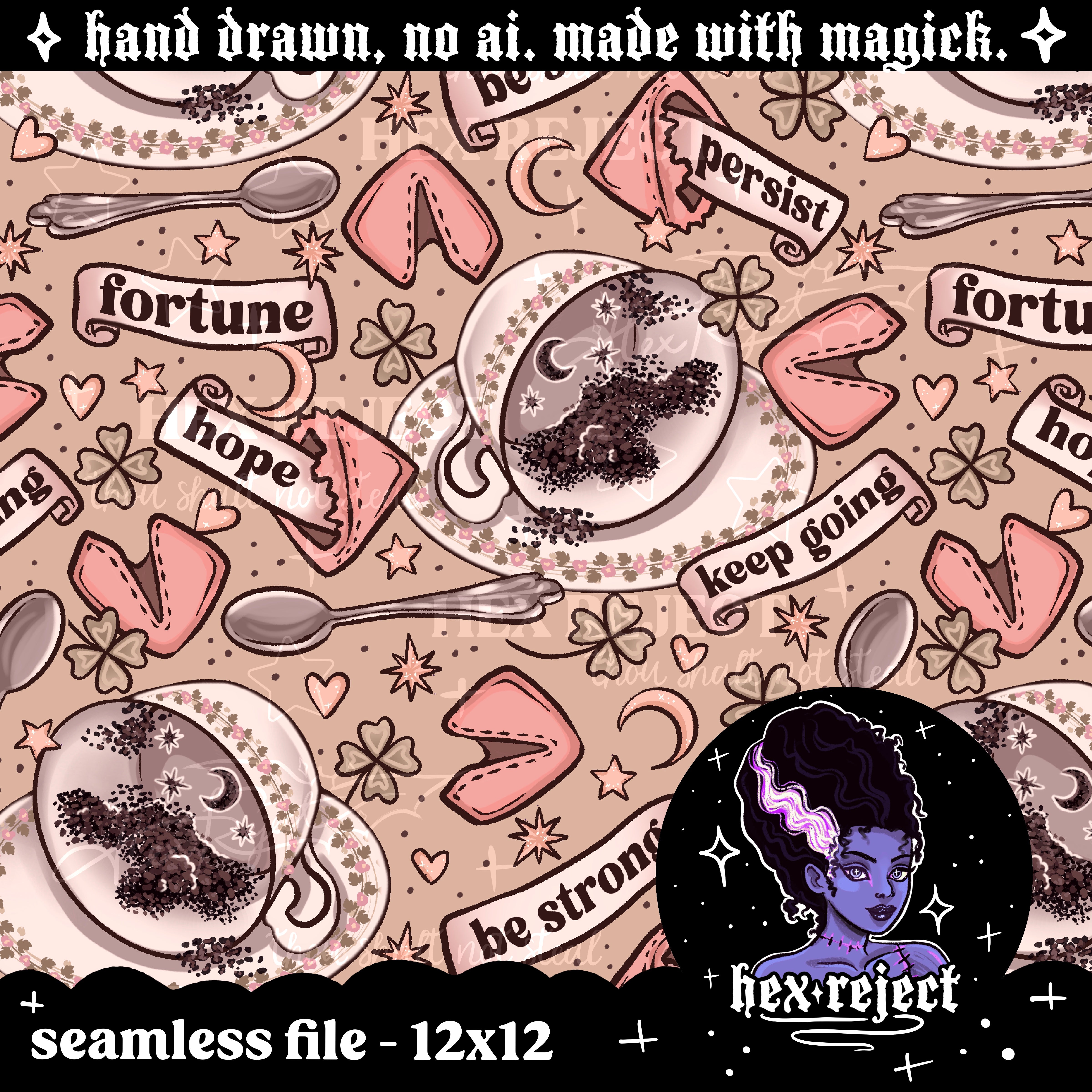 Fortune - tea leaves - Seamless & png files - 14 days of yuck