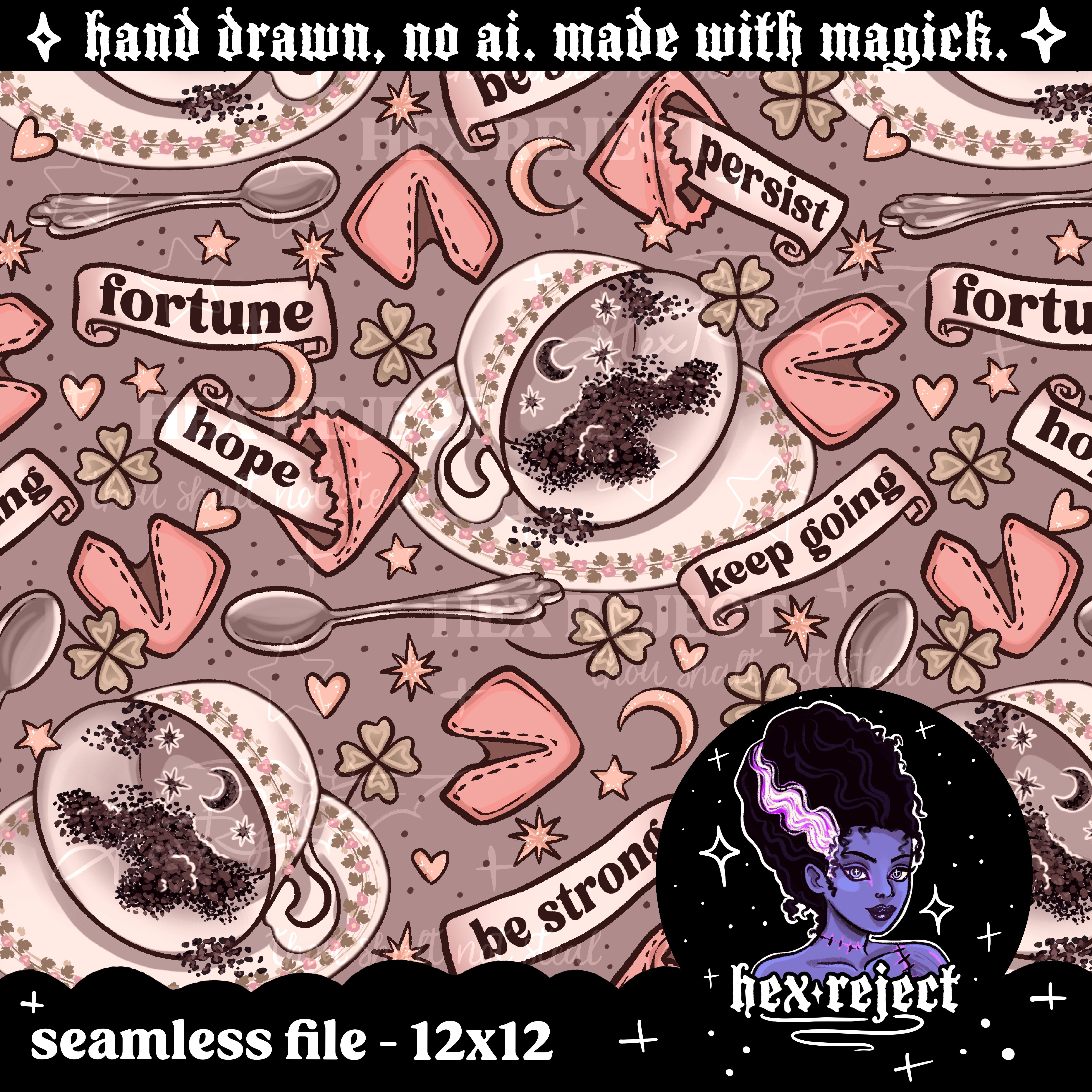 Fortune - tea leaves - Seamless & png files - 14 days of yuck