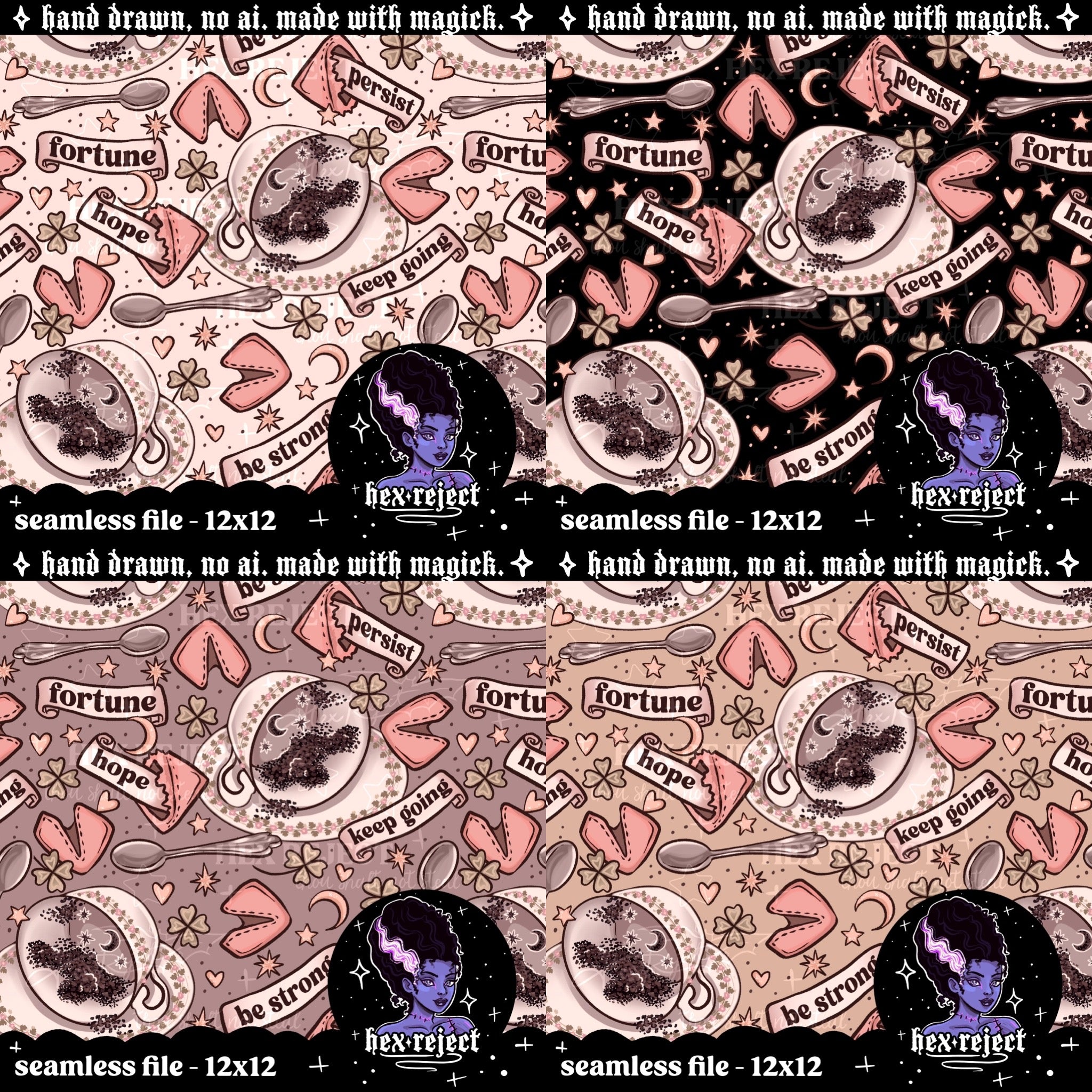 Fortune - tea leaves - Seamless & png files - 14 days of yuck