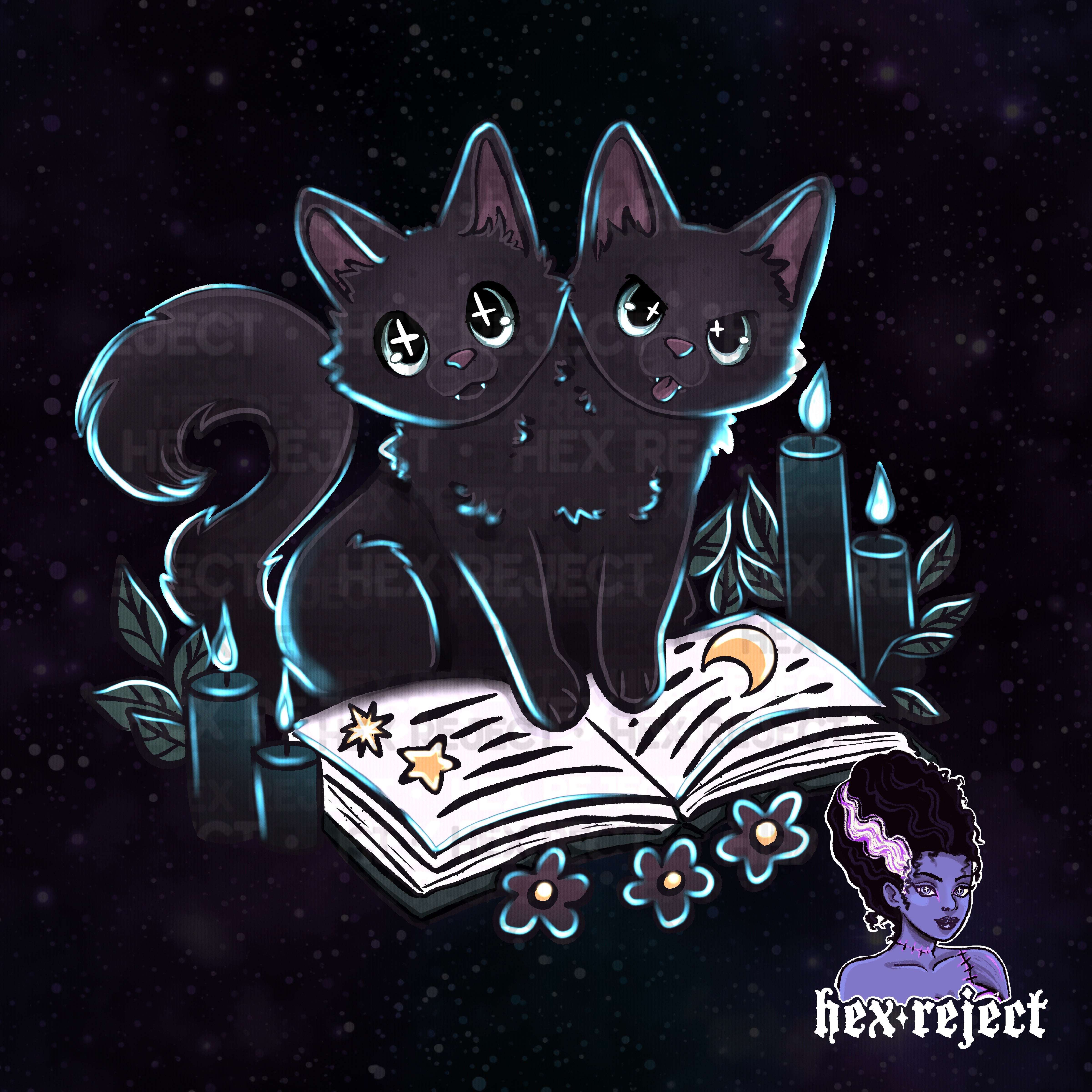 Doubles - two headed cat - Seamless & png file - 14 days of yuck