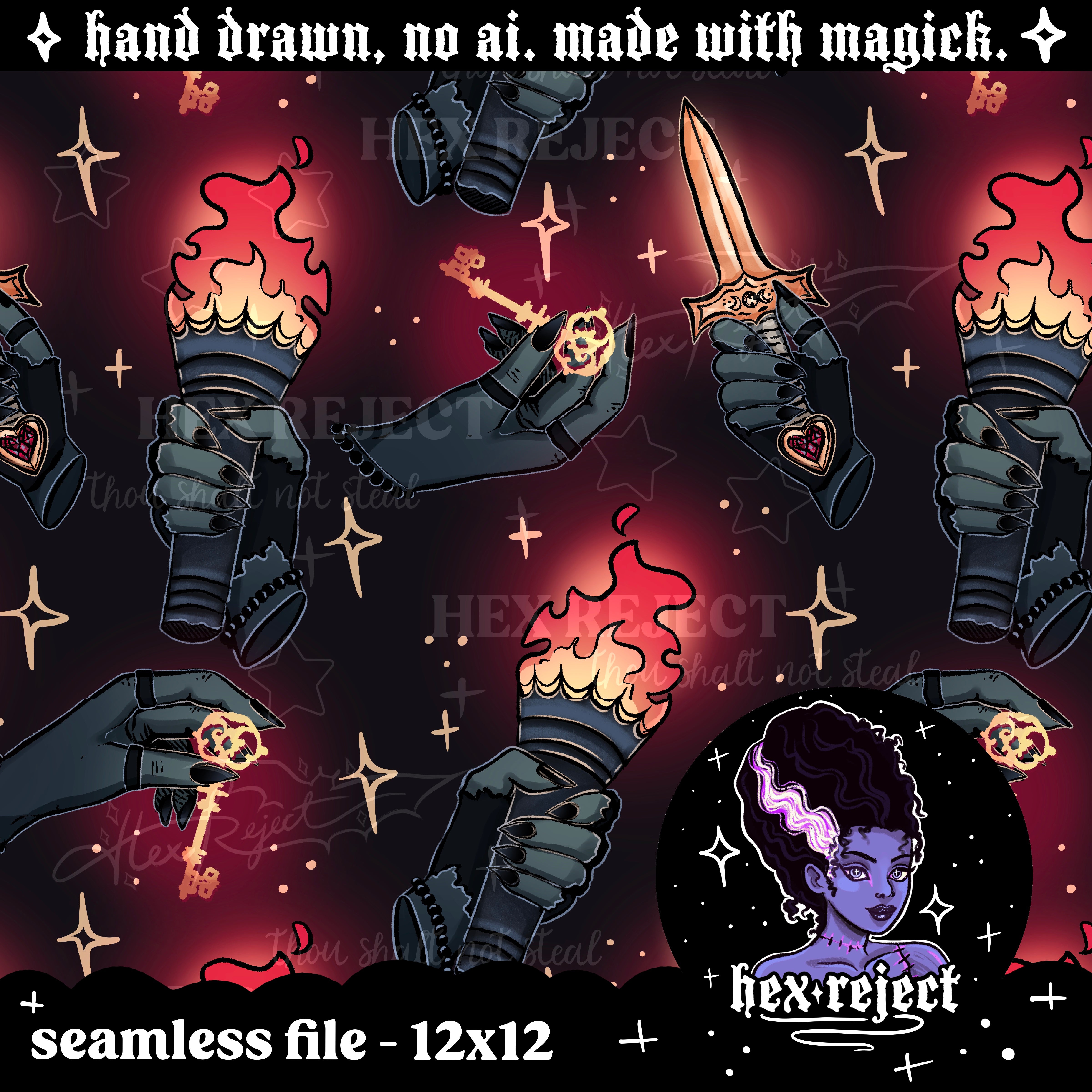 Key, Hecate hands - Seamless & png files - 14 days of yuck