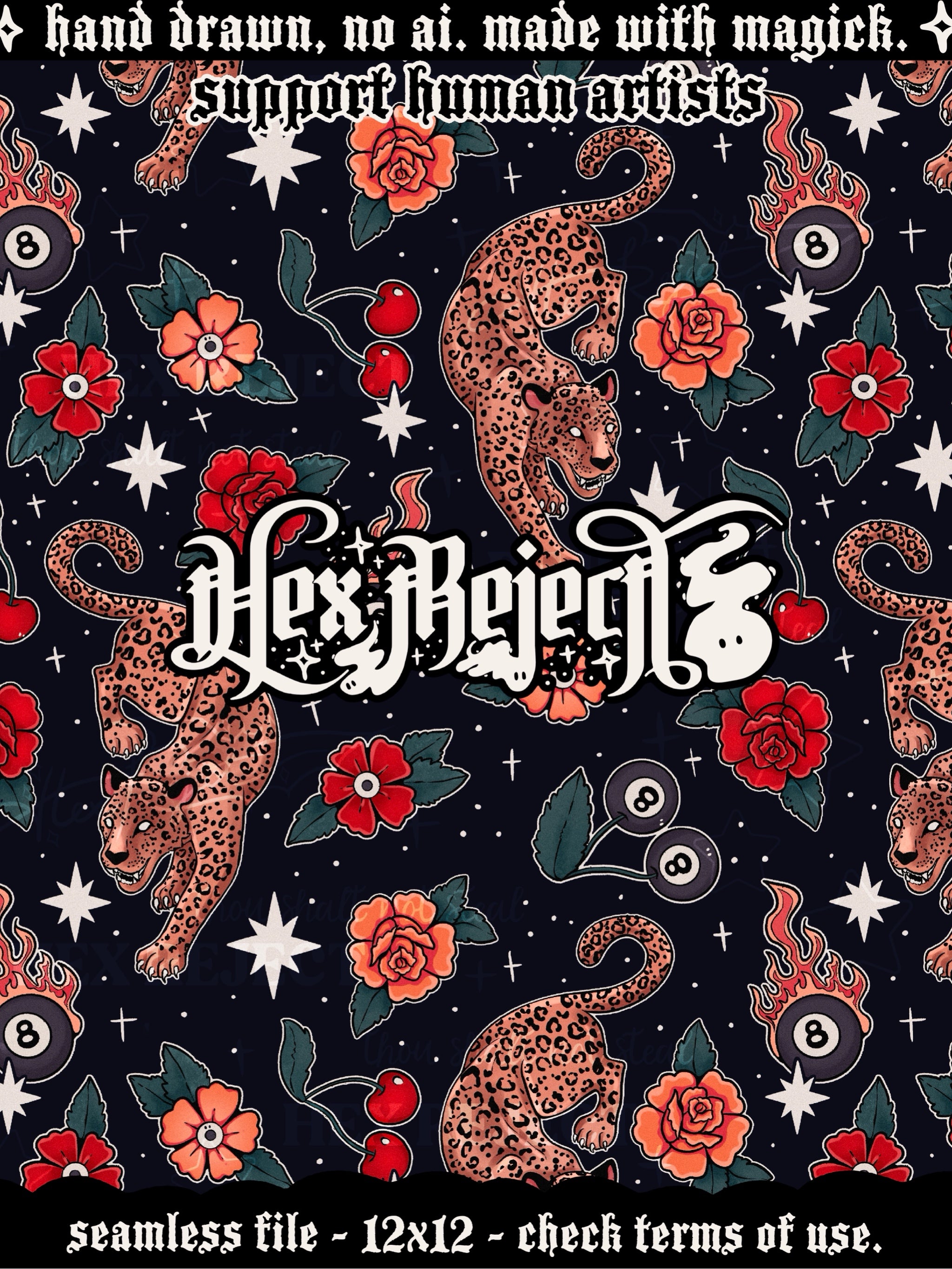 Traditional Tattoo Leopard - Dark background - Seamless File
