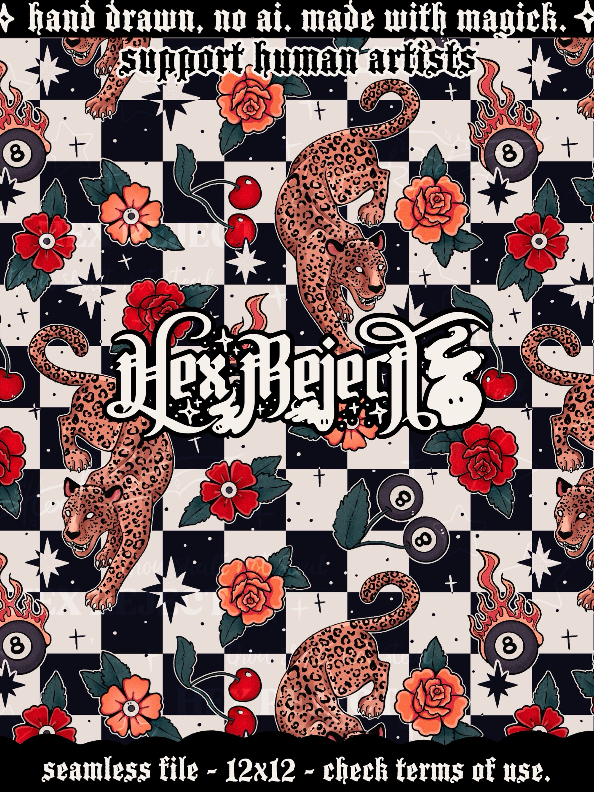 Semi-Exclusive Traditional Tattoo Leopard - checker background - Seamless File