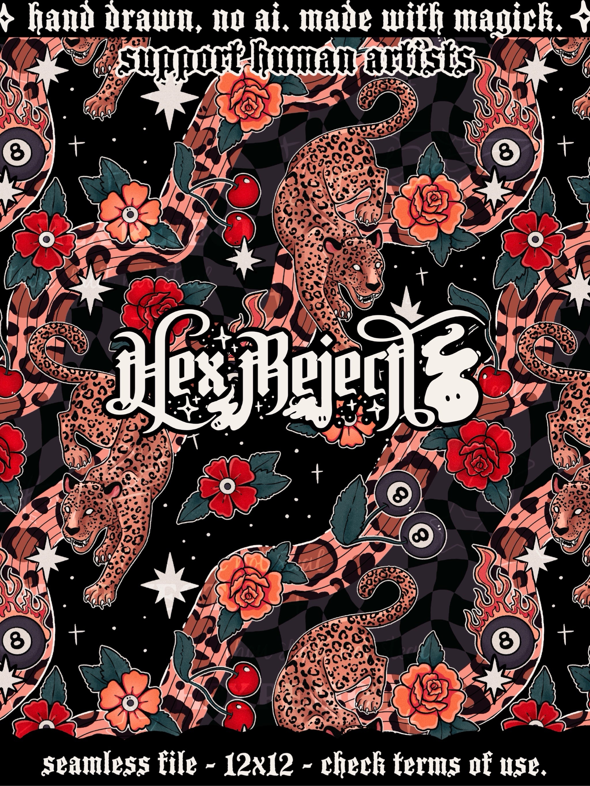 Semi-Exclusive Traditional Tattoo Leopard - wavy leopard background - Seamless File