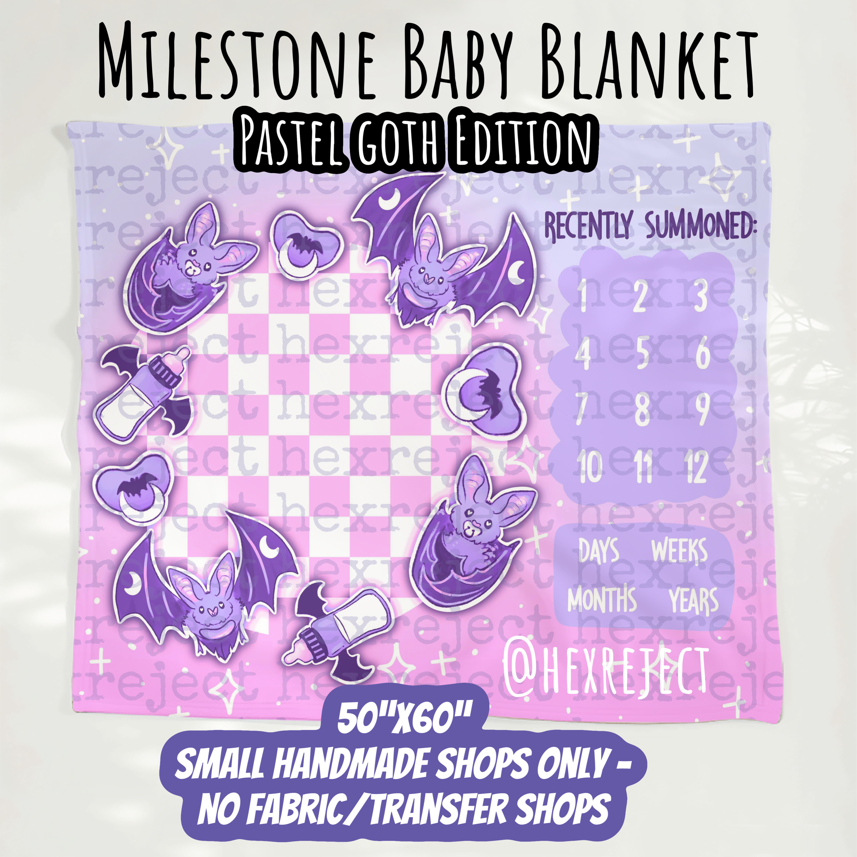 Milestone 50” x 60” Baby Blanket File - Pastel Goth - Small Handmade shops only! No fabric/transfer shops allowed to purchase.