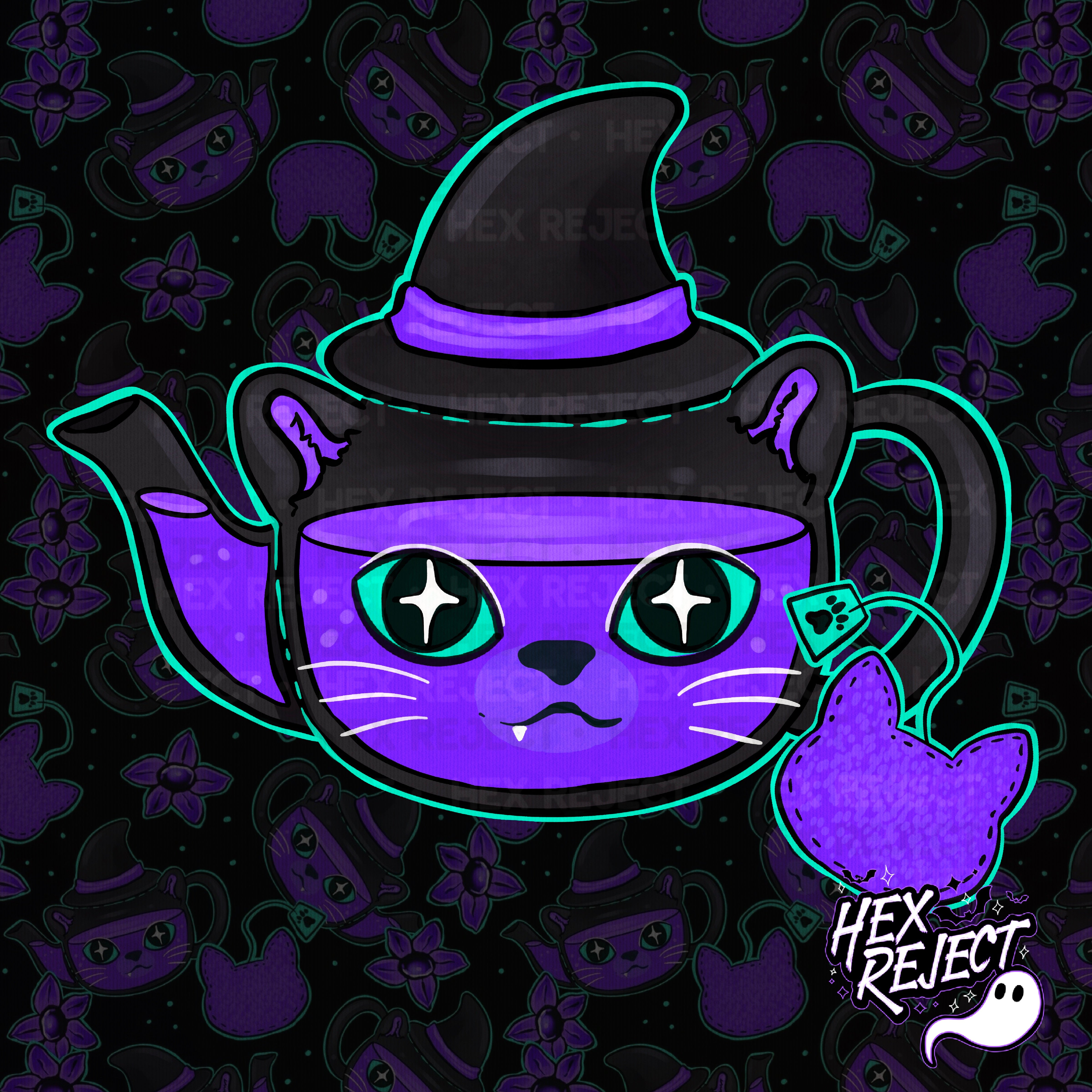 Kitteas - teapot - Seamless & PNG files - Hextober 2025