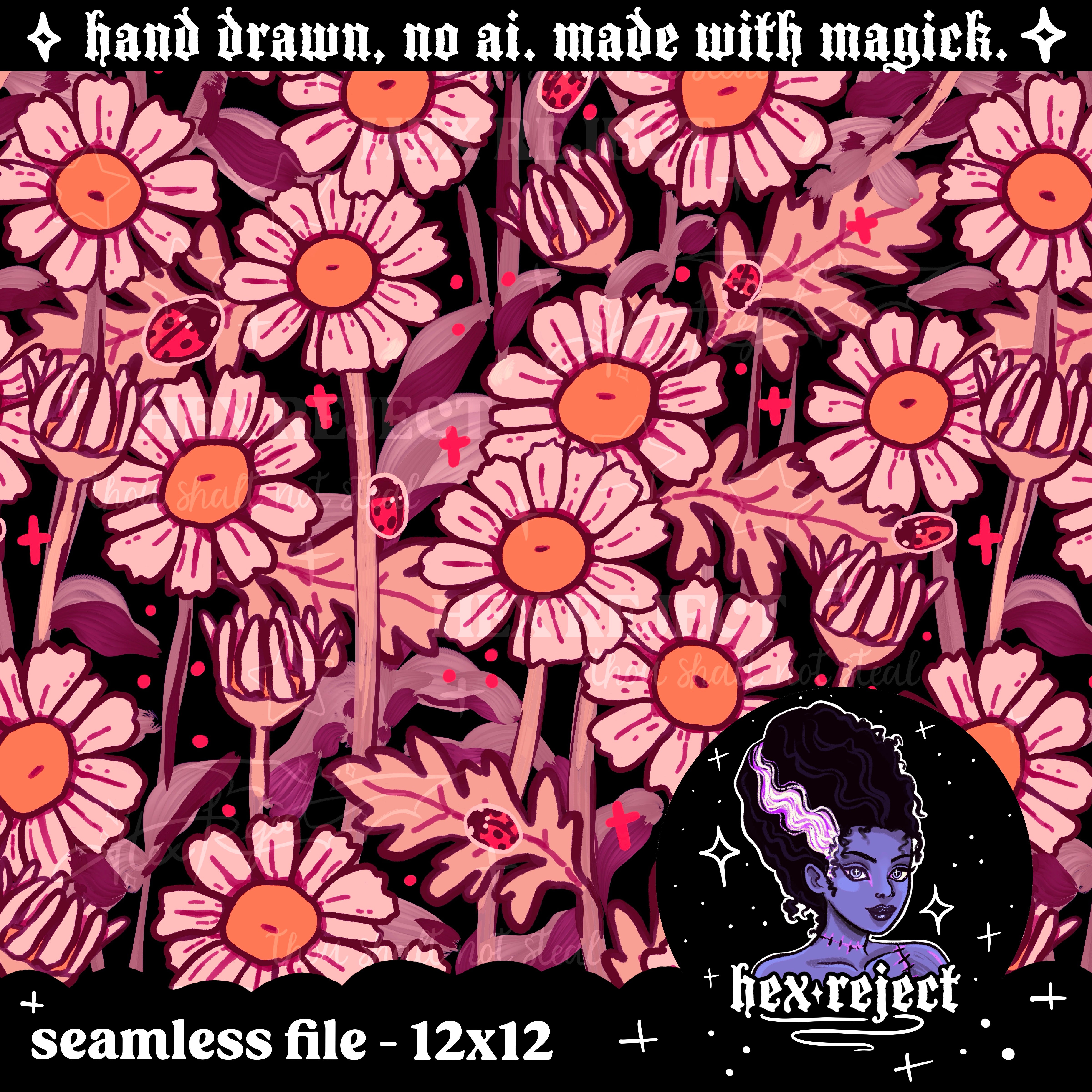 Floral Daisies and Ladybugs - Seamless files - Hextober 2025