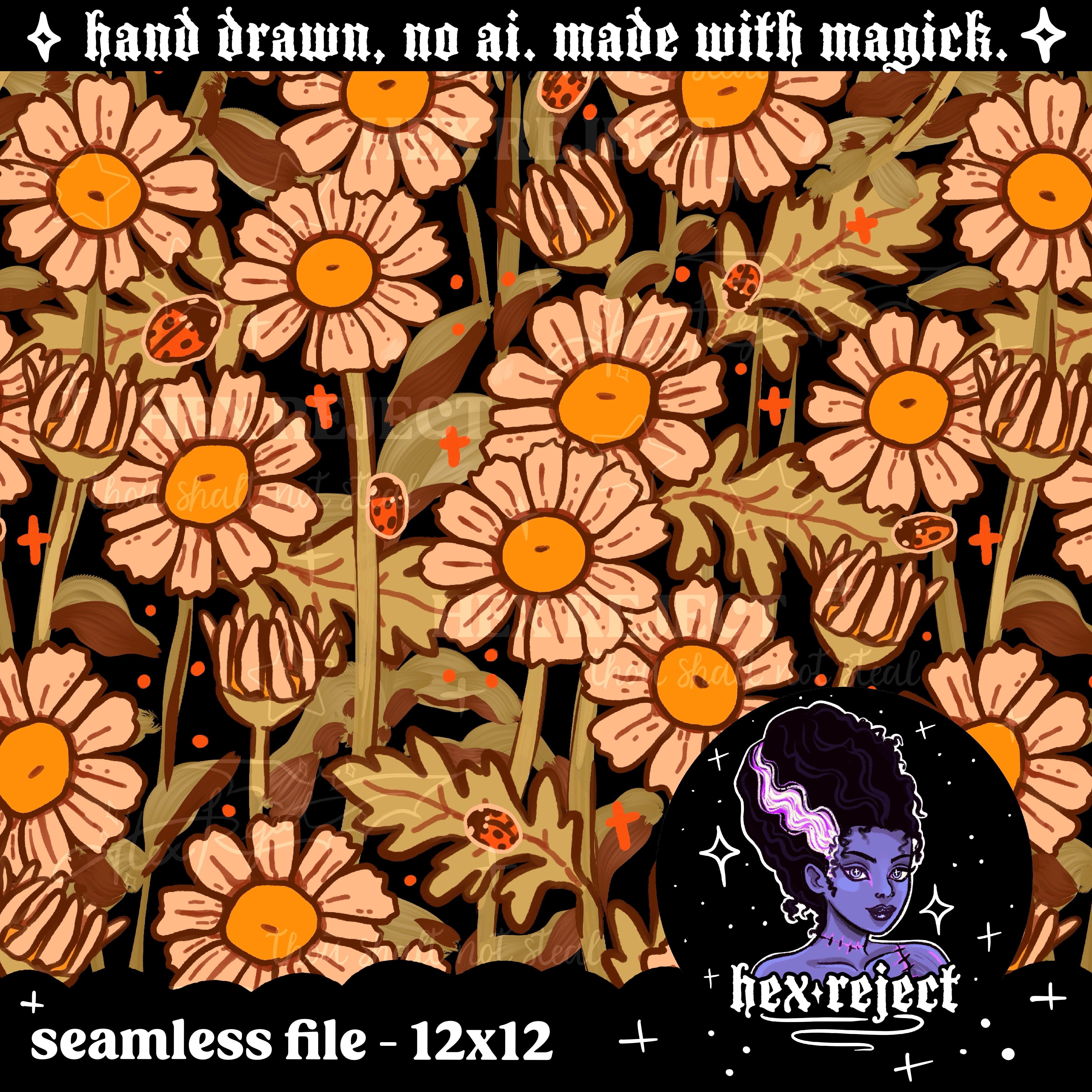Floral Daisies and Ladybugs - Seamless files - Hextober 2025