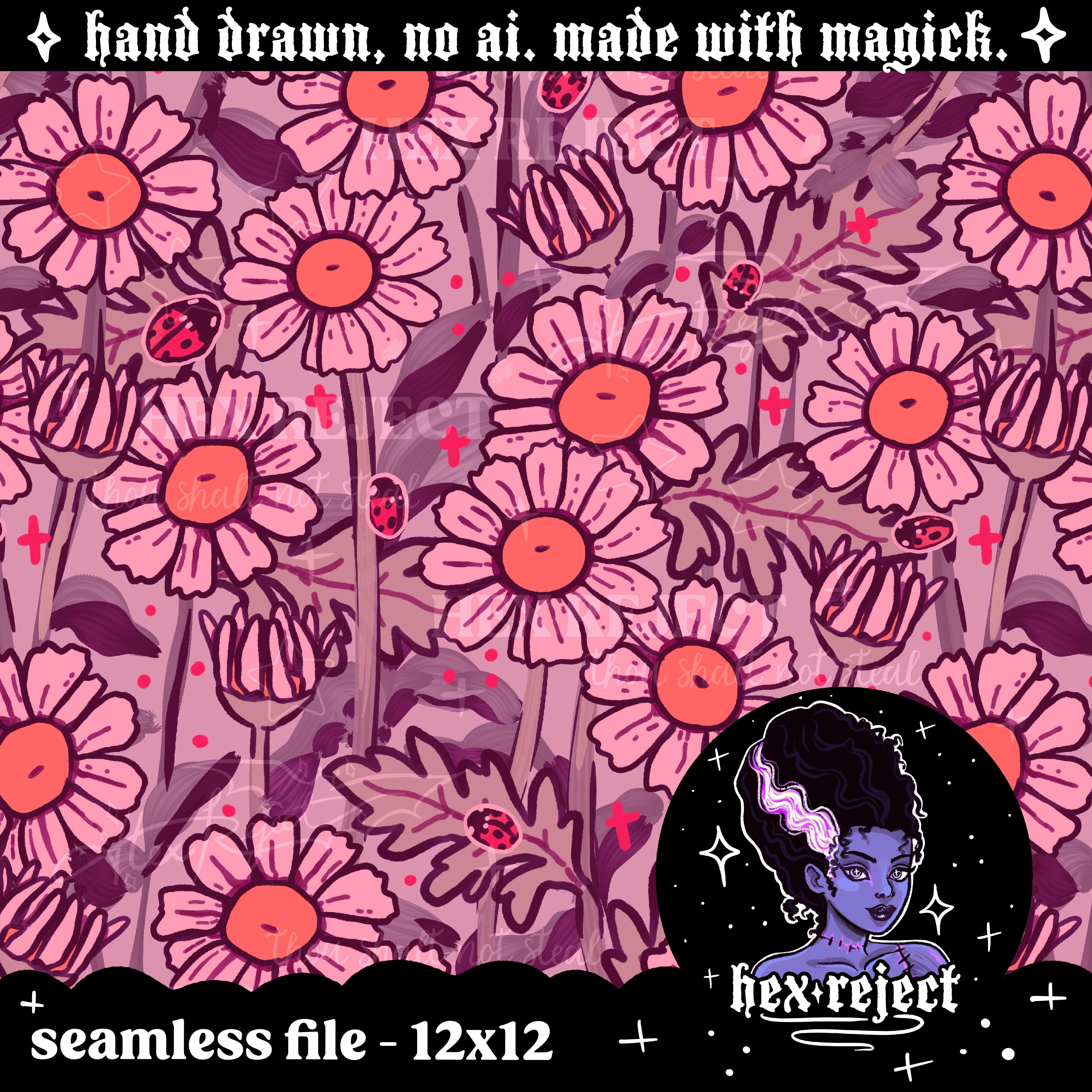Floral Daisies and Ladybugs - Seamless files - Hextober 2025