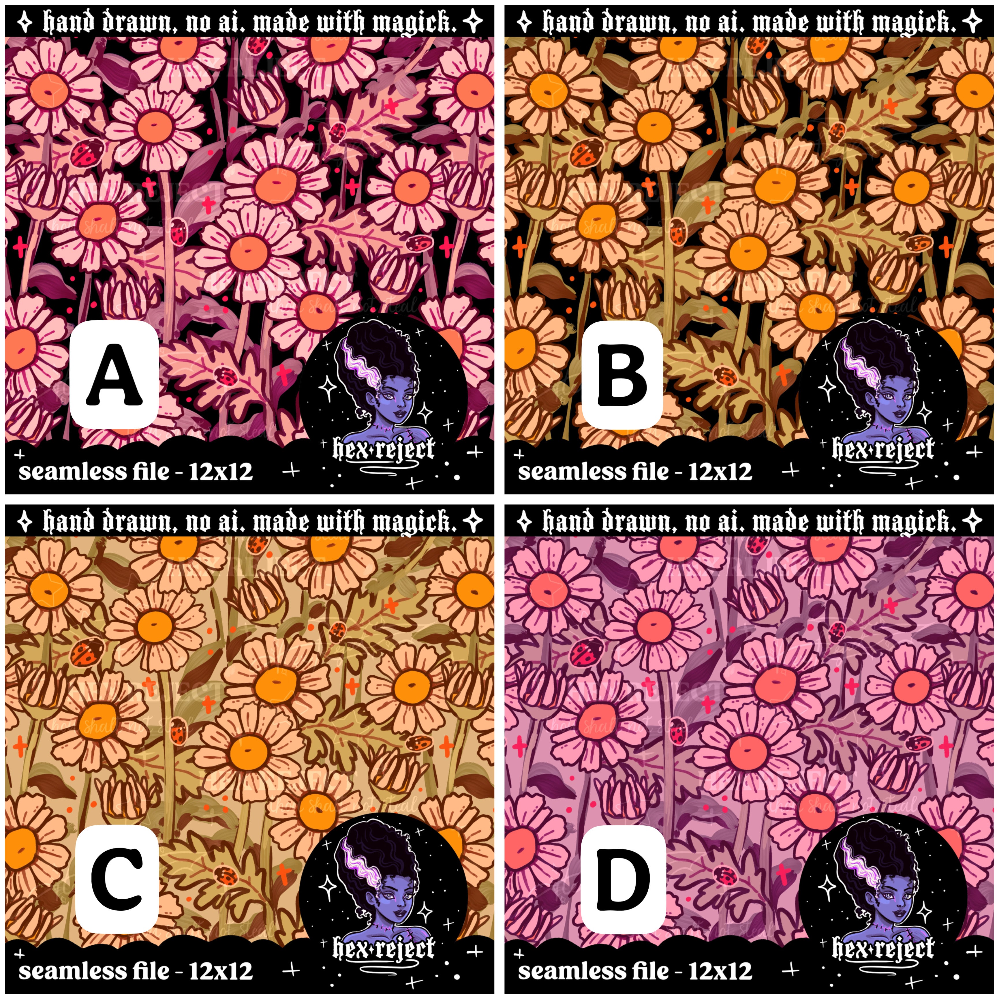 Floral Daisies and Ladybugs - Seamless files - Hextober 2025