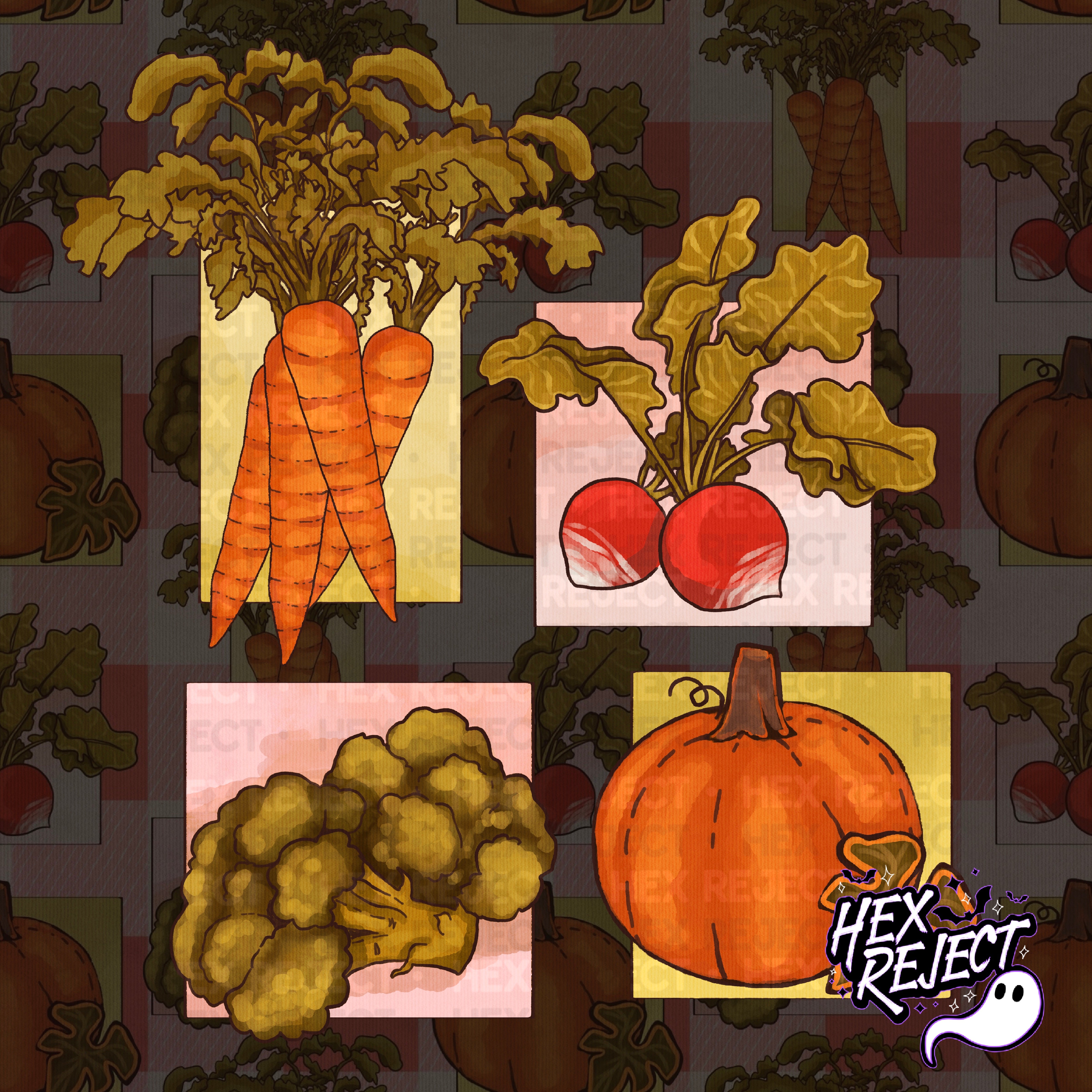 Farmhouse Veggies - vegetable harvest - Seamless & PNG files - Hextober 2025