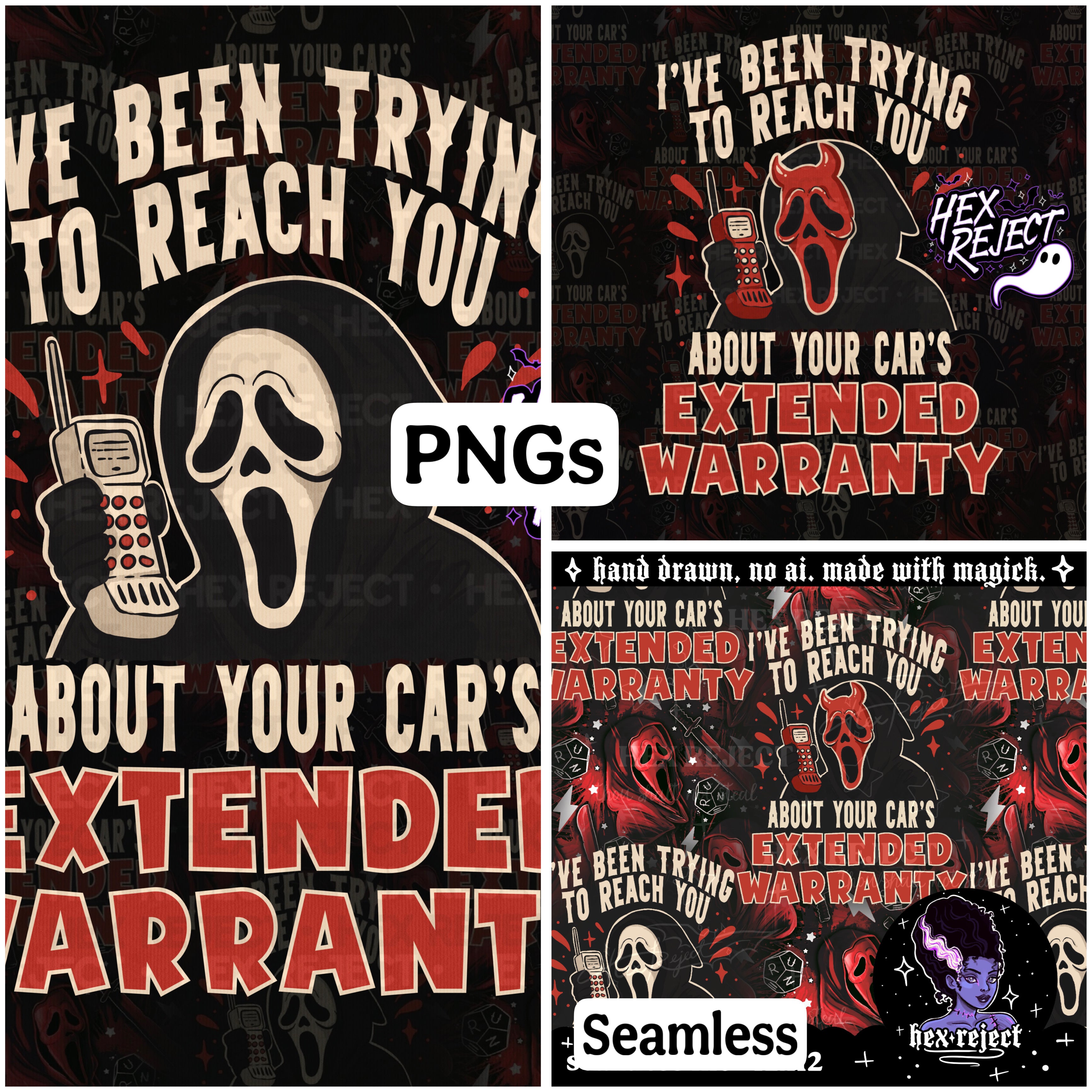 Horror - car’s extended warranty - Seamless & PNG files - Hextober 2025