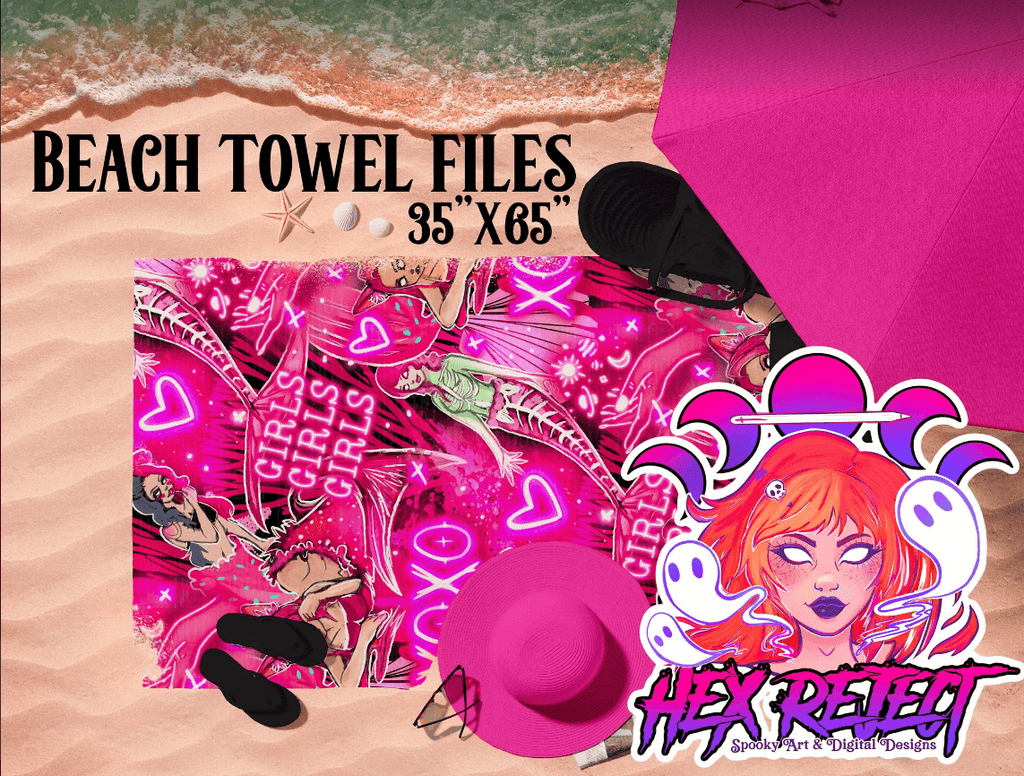 Pink Mermaids - Beach Towel File - Hex Reject