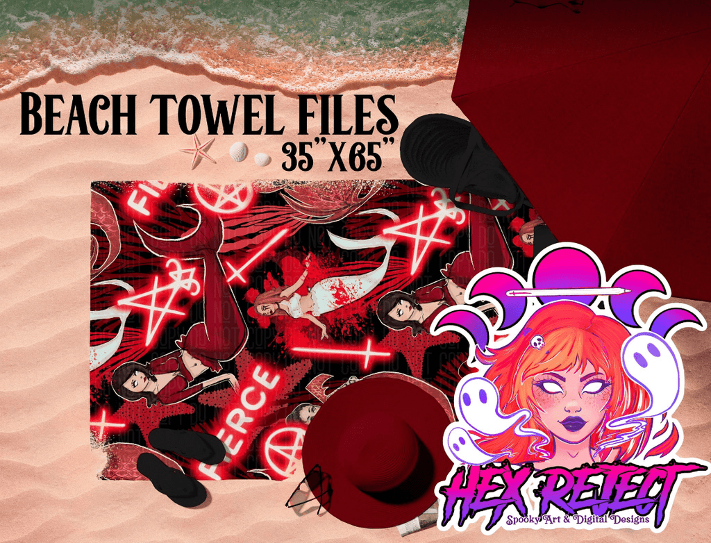 Red Mermaids - Beach Towel File - Hex Reject